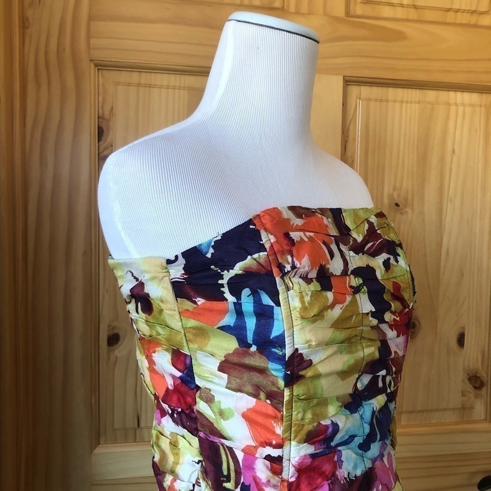 BB Dakota Ruched Abstract Floral Strapless Cotton Dress Size 4 - Picture 5 of 7